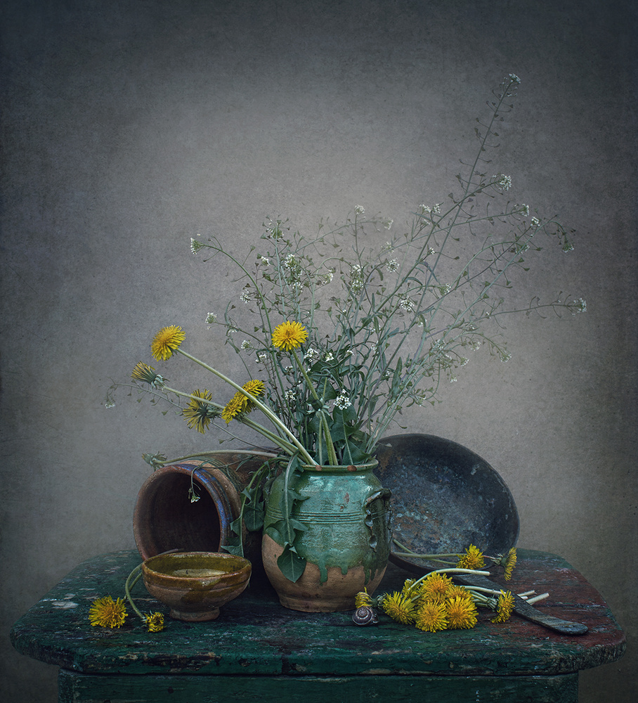 Still life with dandelions von Dimitar Lazarov - Dim