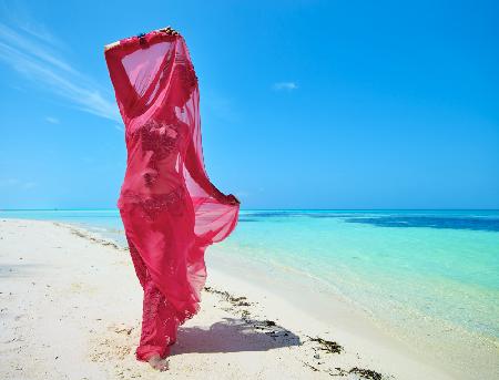 Dancer walking along the coastline