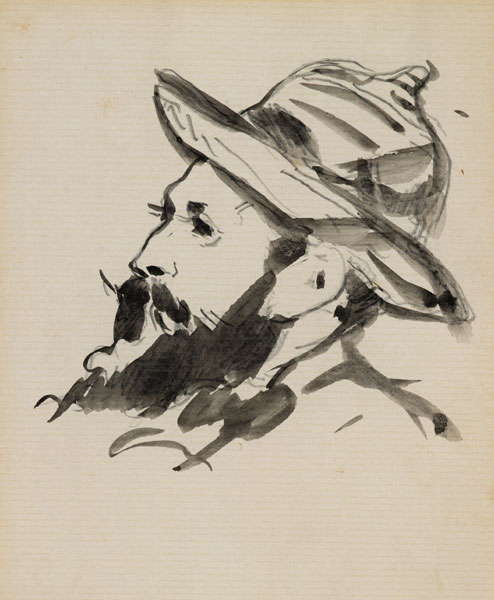 Head of a Man (Claude Monet) 1874 (pen & ink wash on paper) von Edouard Manet