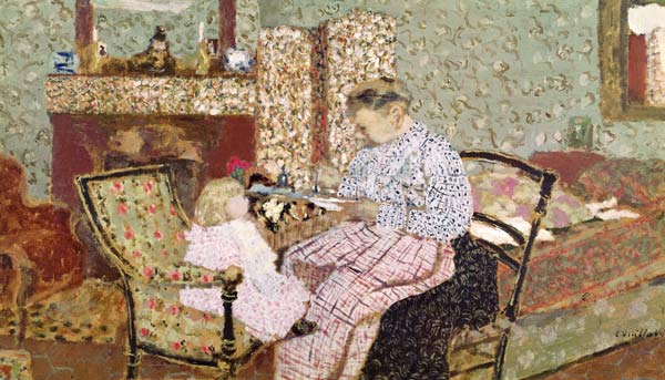 Woman Feeding a Child (Annette, daughter of Ker Xavier Roussel) 1901 (oil on card mounted on panel)  von Edouard Vuillard