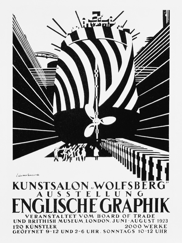 Deutsches Plakat für eine Ausstellung mit englischen Grafiken für das Board of Trade und das British von Edward Alexander Wadsworth