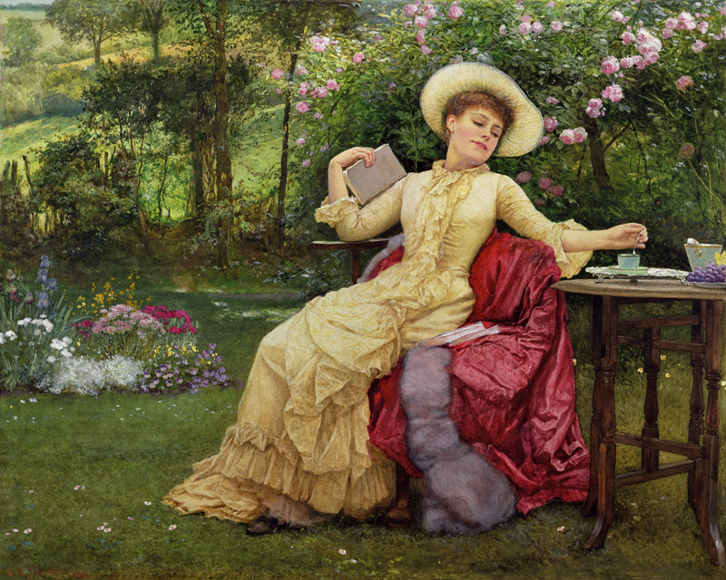 Drinking Coffee and Reading in the Garden von Edward Killingsworth Johnson