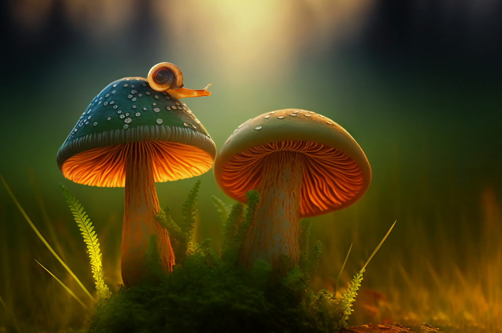 Snail and Mushrooms von Edy Pamungkas