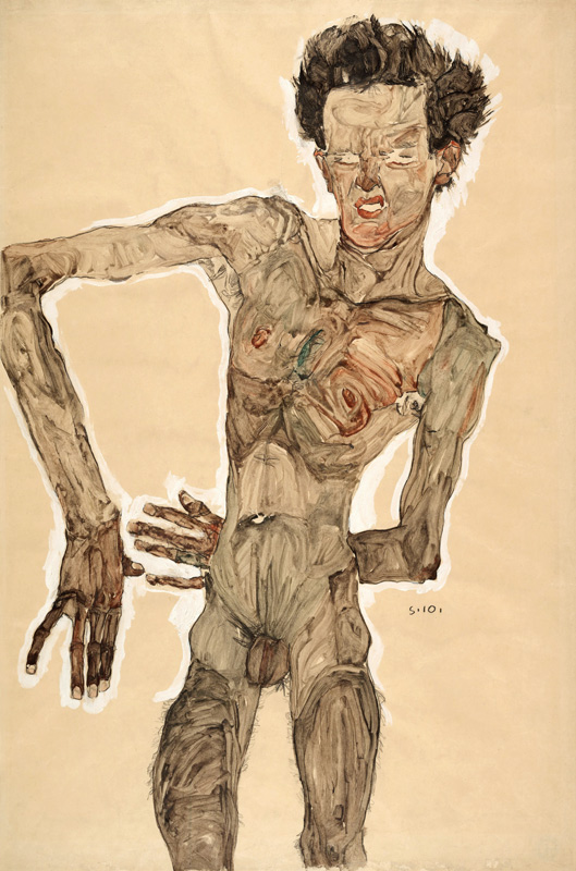 Grimassierendes Aktselbstbildnis von Egon Schiele