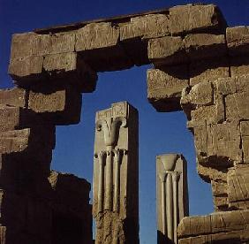 Pillars decorated with stylised lotus and papyrus plants from the Great Temple of Amun complex, New