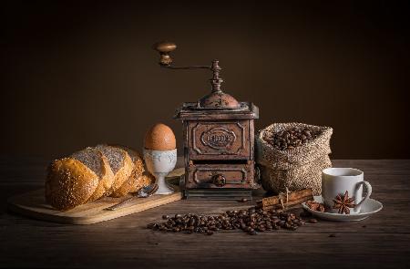 Coffee beans and grinder