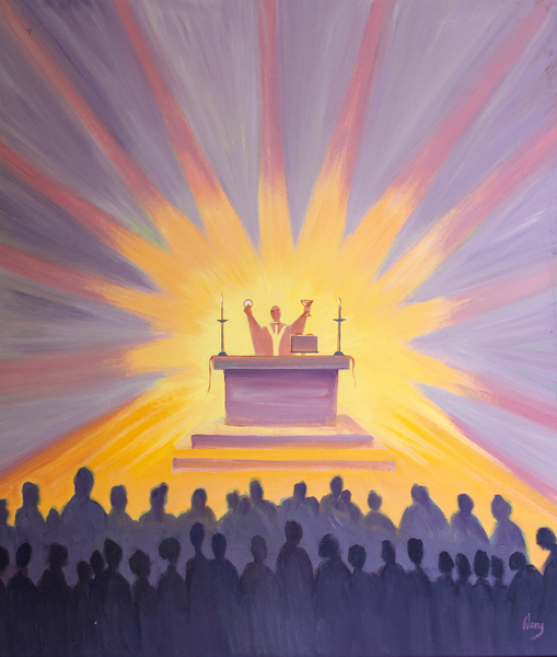 Gods light and wisdom pour upon those gathered around Christs Body and Blood at Mass von Elizabeth  Wang