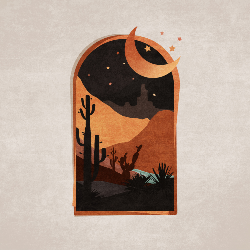 Window Desert Night and Moon von Emel Tunaboylu