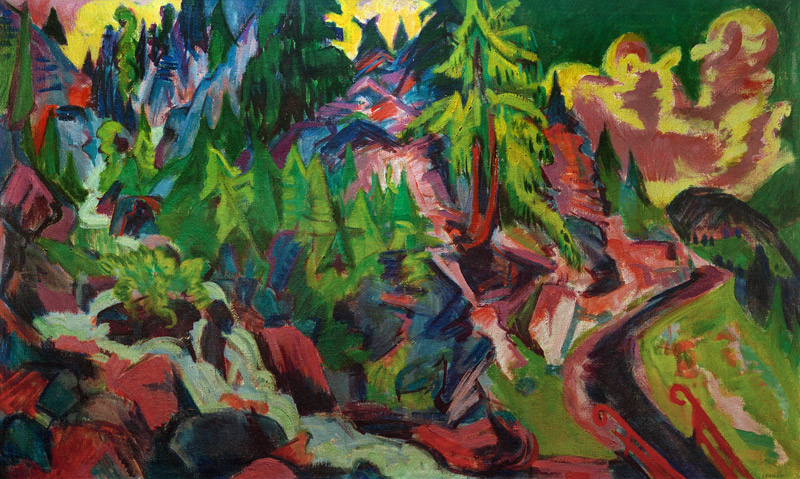 Arvenlandschaft mit Wasserfall von Ernst Ludwig Kirchner