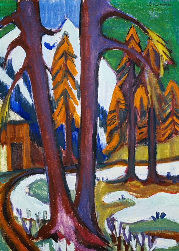 Vorfrühlingslandschaft mit Lärchen von Ernst Ludwig Kirchner