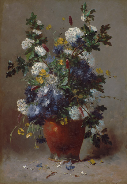 Sommerblumen in einer Terracotta Vase von Eugene Henri Cauchois