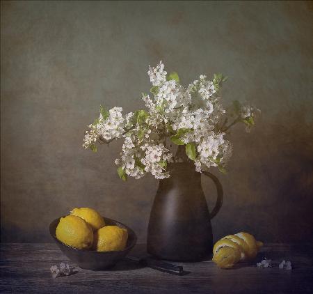 Flowers And Yellow Lemons