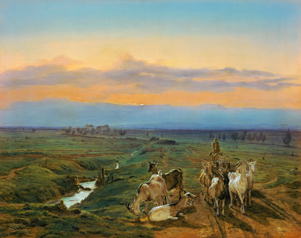 Abendlandschaft mit Ziegen von Ferdinand Georg Waldmüller