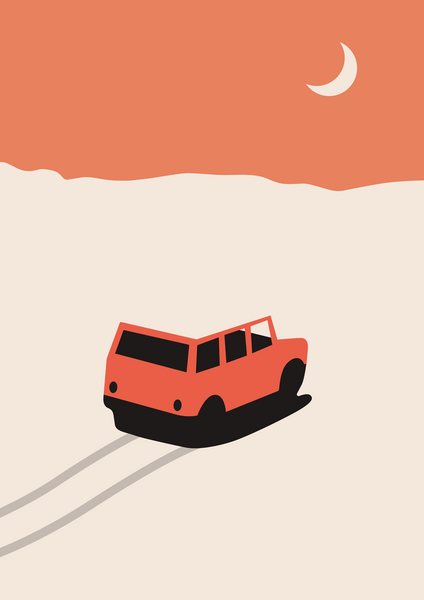 Red Car in Desert with moon von Florent Bodart