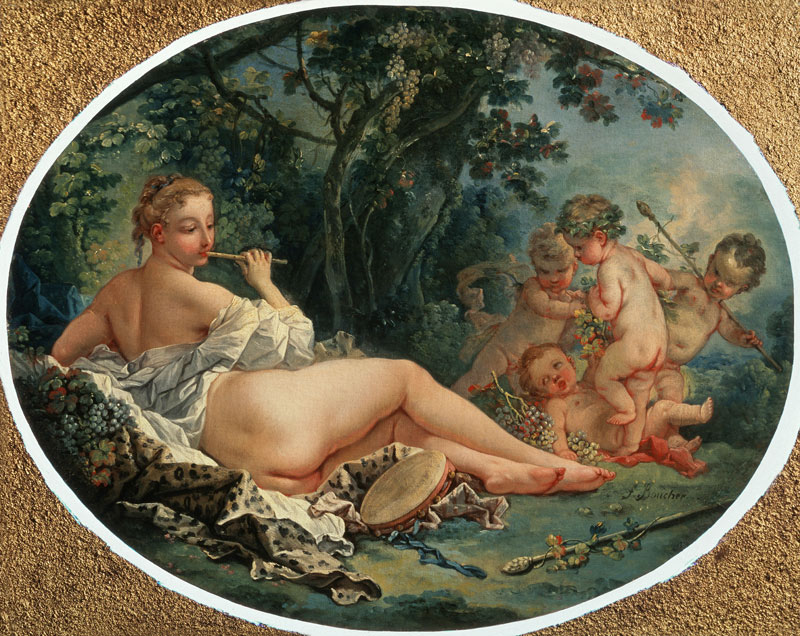 Bacchantin auf einer Hirtenflöte spielend von François Boucher