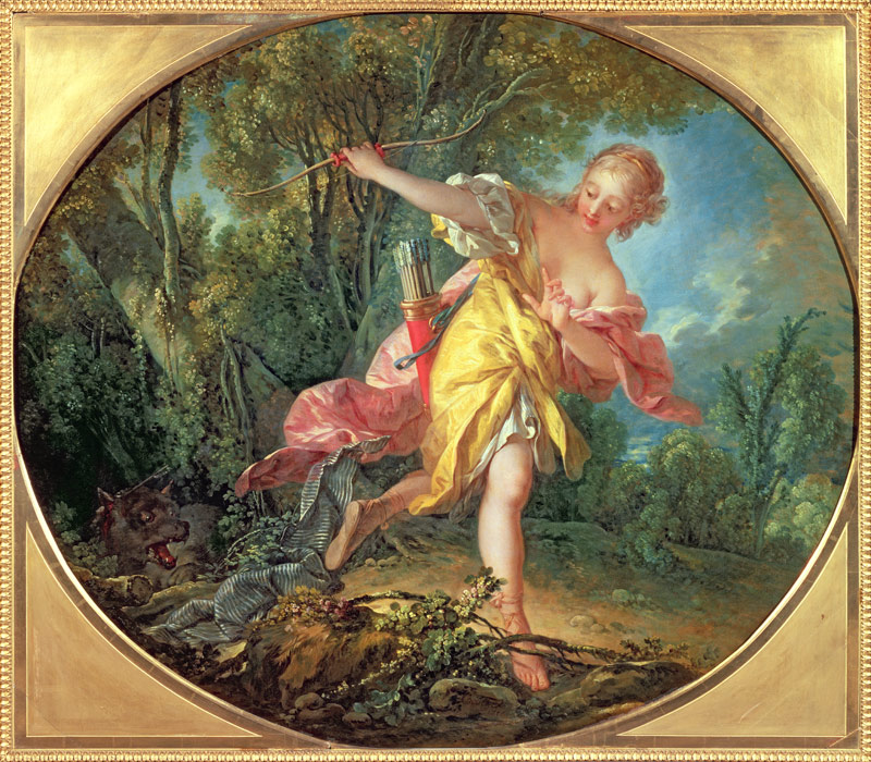 Rhea Sylvia fleeing from the Wolf von François Boucher