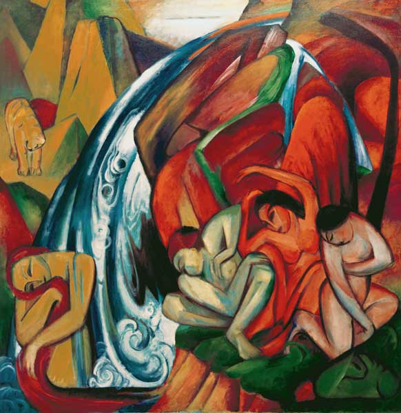 Der Wasserfall (Frauen unter einem Wasserfall) von Franz Marc