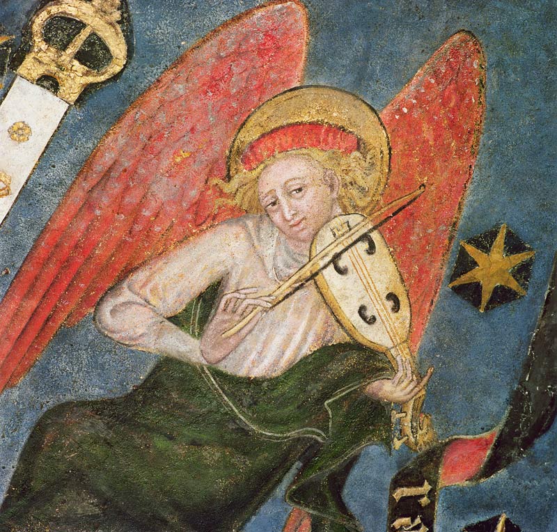 Angel musician playing a viol, detail from the vault of the crypt von French School