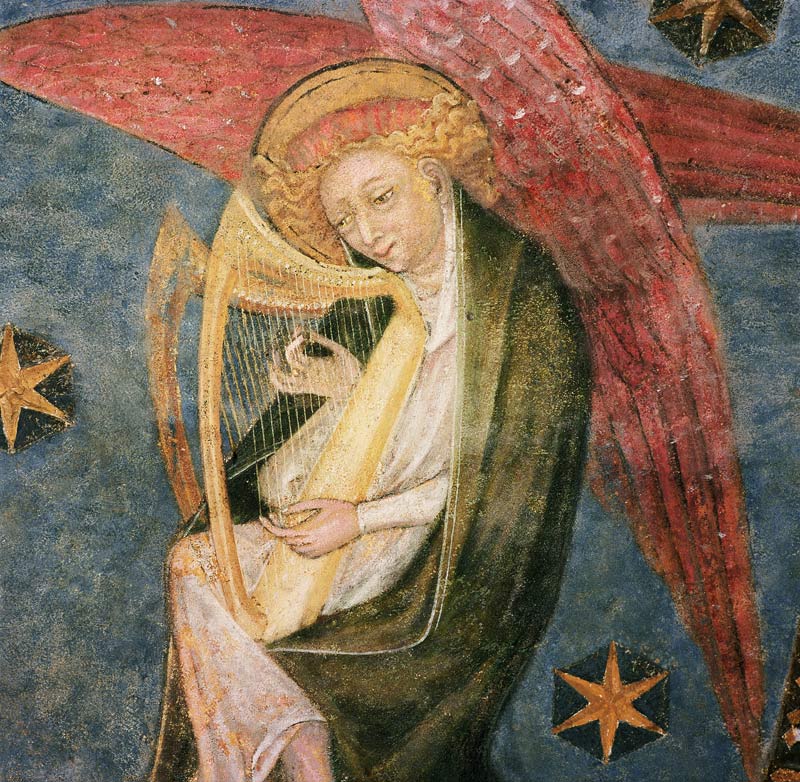 Angel musician playing a harp, detail from the vault of the crypt von French School