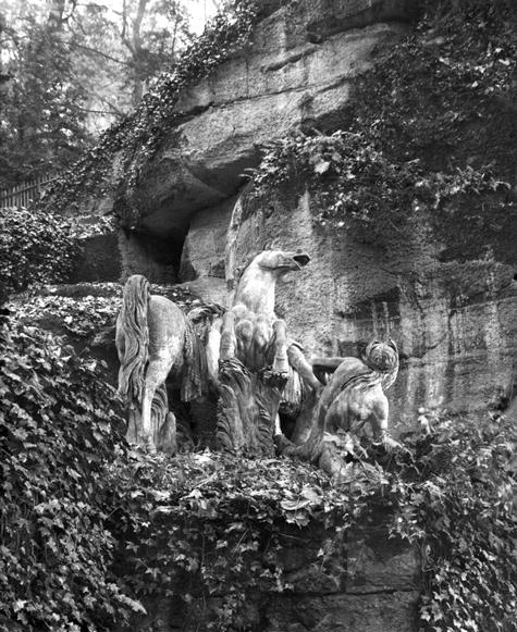 Tritons grooming two horses of the sun in the grove of the Baths of Apollo, c.1667-72 (see 242850, 2 von Gaspard Marsy