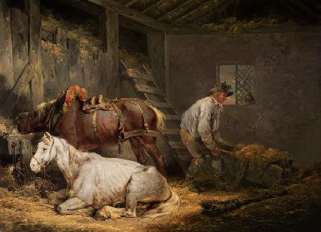 Horses in a stable