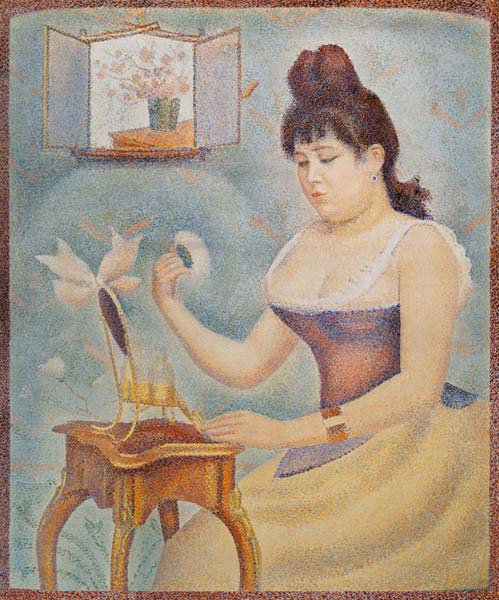 Frau mit Puderquaste vor einem Spiegel von Georges Seurat