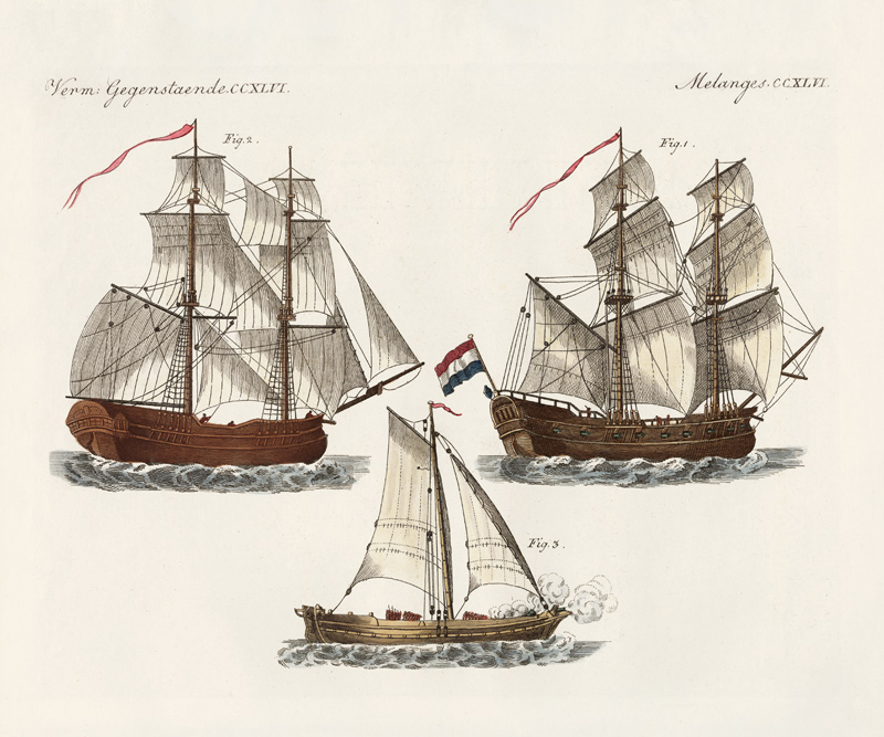 Warships of different kinds von German School, (19th century)