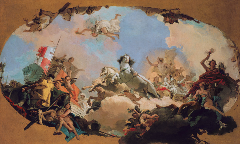 Apollo führt Kaiser Barbarossa Beatrix von Burgund als Braut zu. von Giovanni Battista Tiepolo