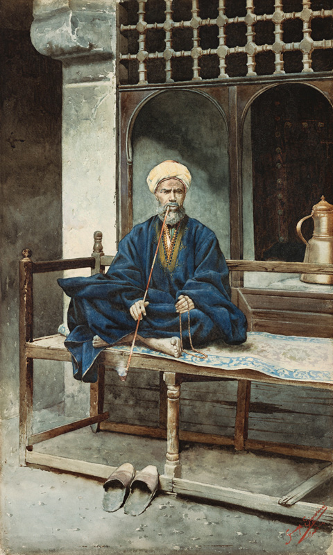 Ein Araber mit Gebetskette und Pfeife. von Giuseppe Signorini