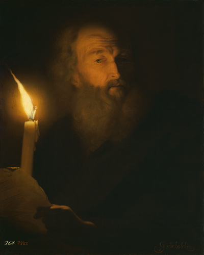 Bildnis eines bärtigen Mannes im Kerzenschein von Godfried Schalcken