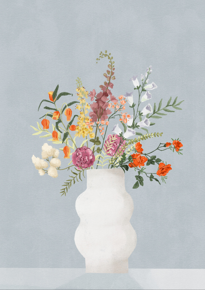 Flowers In Vase, Blue von Goed Blauw