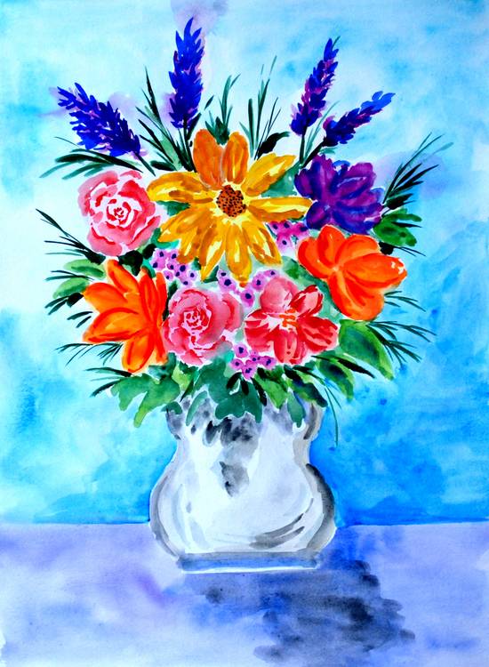 Bunter Blumenstrauß in Vase von Sebastian  Grafmann