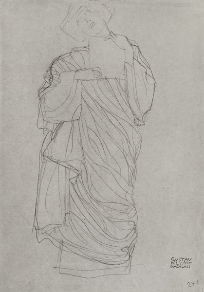 Robed Standing Woman Holding Card von Gustav Klimt