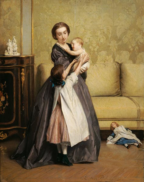 Young Mother with her Children in a Salon von Gustave Leonard de Jonghe