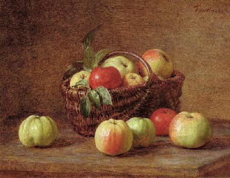 Apples in a Basket and on a Table 1888