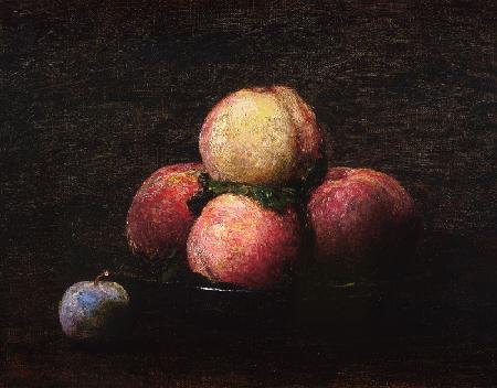 Still life of peaches and plums