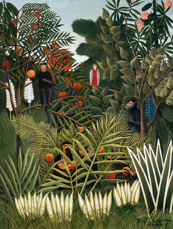 Exotische Landschaft mit Affen und einem Papagei von Henri Julien Félix Rousseau