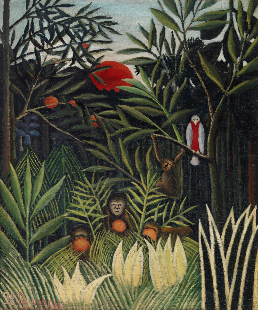 Monkeys And Parrot In The Virgin Forest von Henri Julien Félix Rousseau