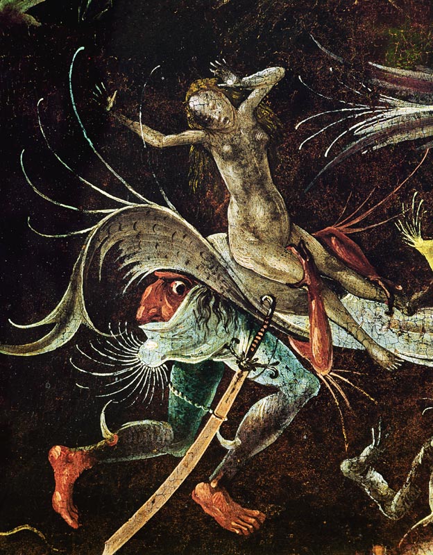 The Last Judgement, detail of a Woman being Carried Along by a Demon von Hieronymus Bosch