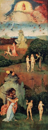 The Haywain: left wing of the triptych depicting the Garden of Eden