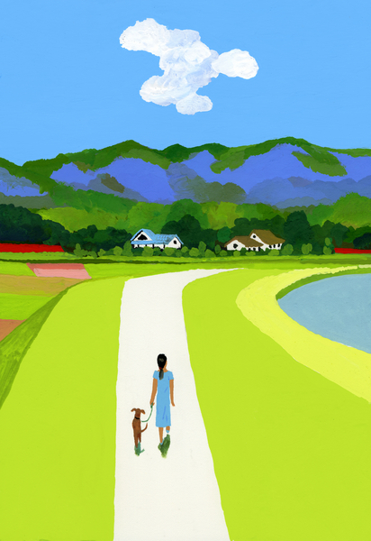 The Blue Mountains and the Woman Walking with the Dog von Hiroyuki Izutsu