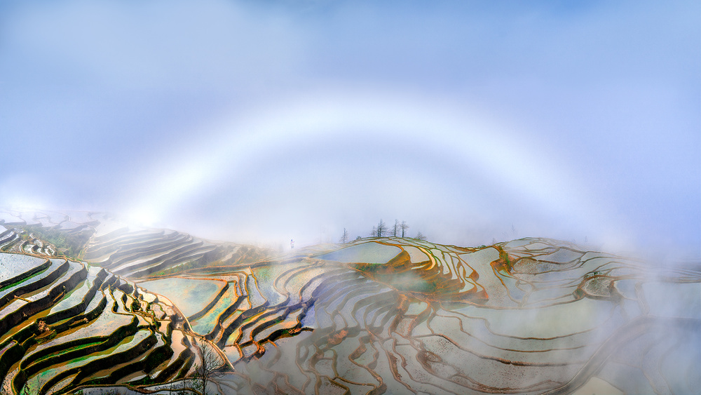 Fog bow in rice terraces von Hua Zhu