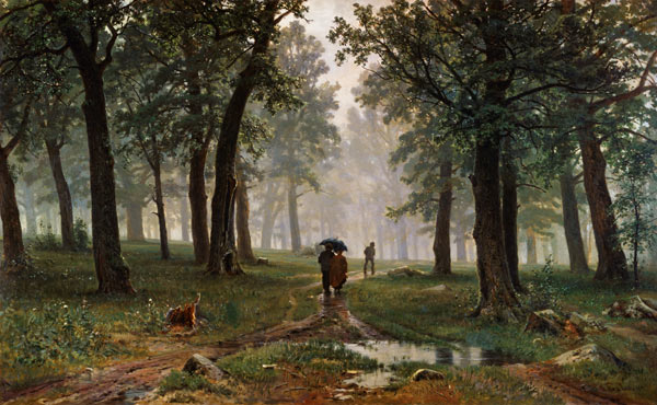 Eichenwald im Regen von Ivan Ivanovich Shishkin