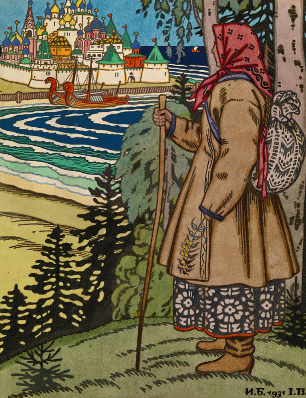 Bauernmädchen. Illustration zum Buch "Contes de l'Isba" von Ivan Jakovlevich Bilibin