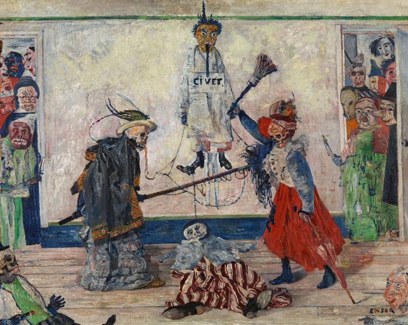 Skelette kämpfen um einen Gehängten von James Ensor