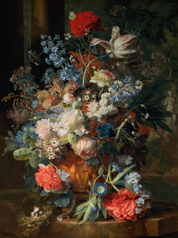 Bouquet of Flowers in a Landscape von Jan van Huysum