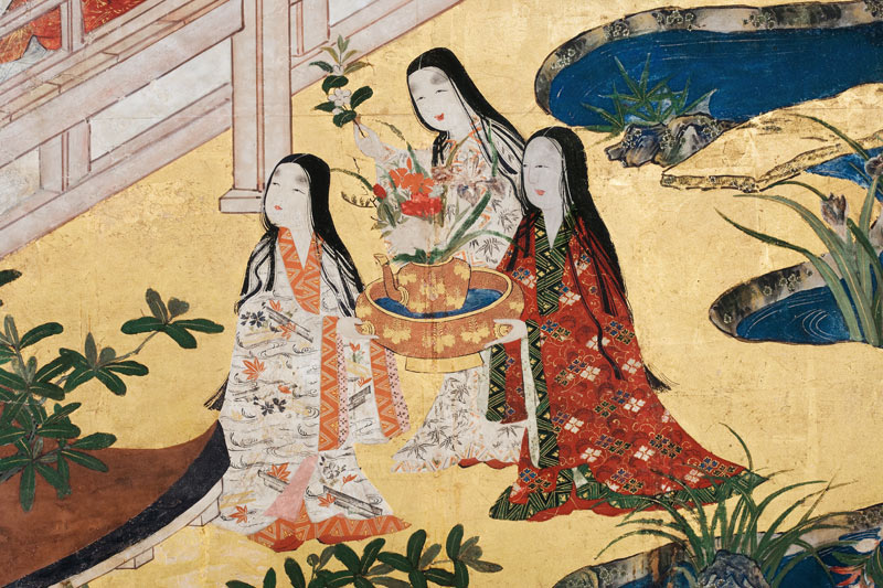 Detail of Spring in the Palace, six-fold screen from 'The Tale of Genji' von Japanese School