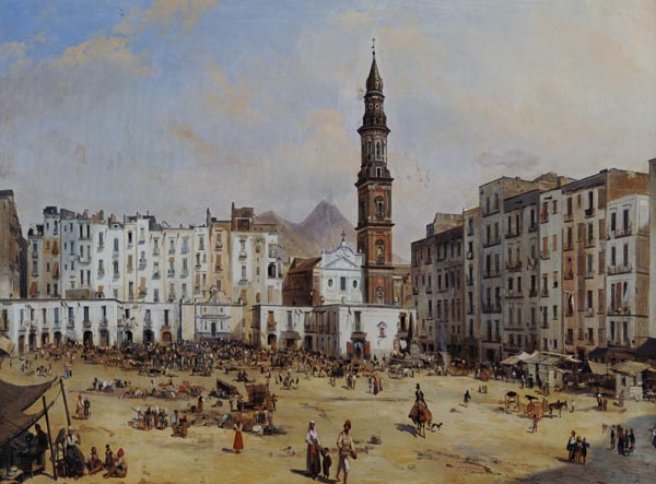 Piazza Mazaniello, Naples (oil on canvas) von Jean Auguste Bard