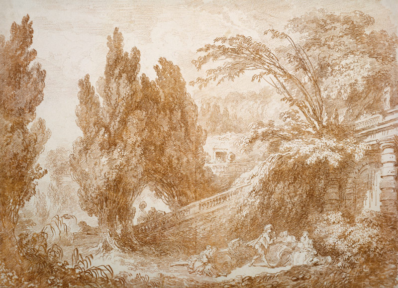 Parklandschaft mit heiterer Gesellschaft von Jean Honoré Fragonard