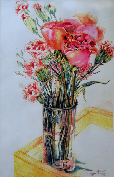 Pink Roses with Cottage Pinks von Joan  Thewsey